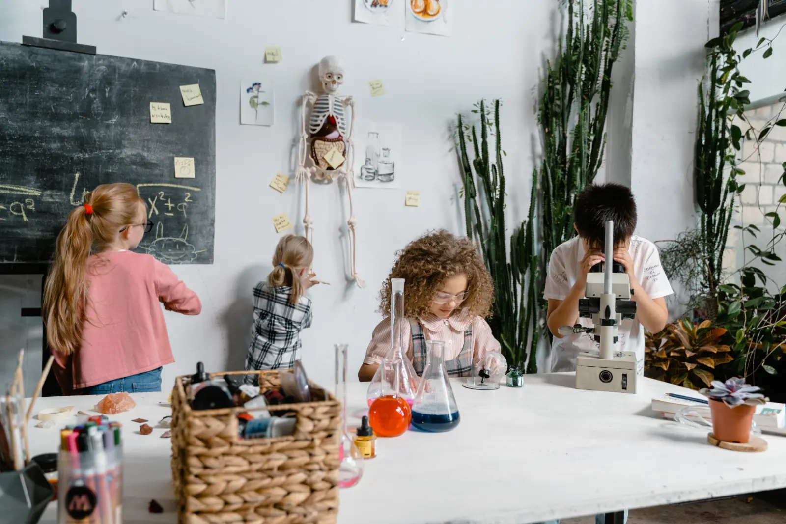 Children working in a science workshop